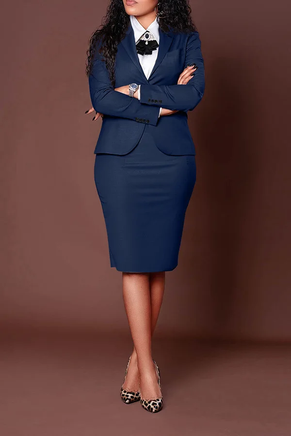 Ladies Office Matching Suit, Thickened Composite Lapel Blazer High Waist Wrap Hip Skirt