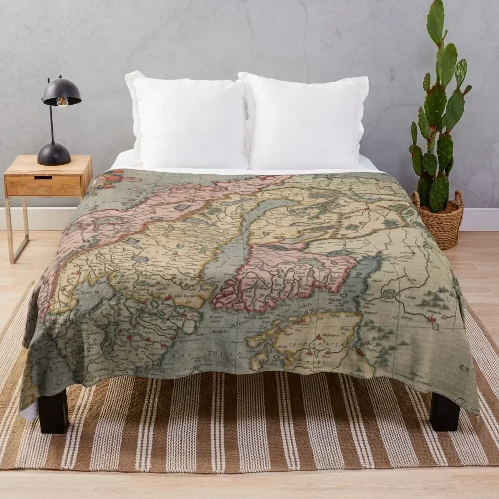 

Old Scandinavia Map (1623) Vintage Norway and Sweden Atlas Throw Blanket Anti Shedding Soft Fuzzy Blanket for Home