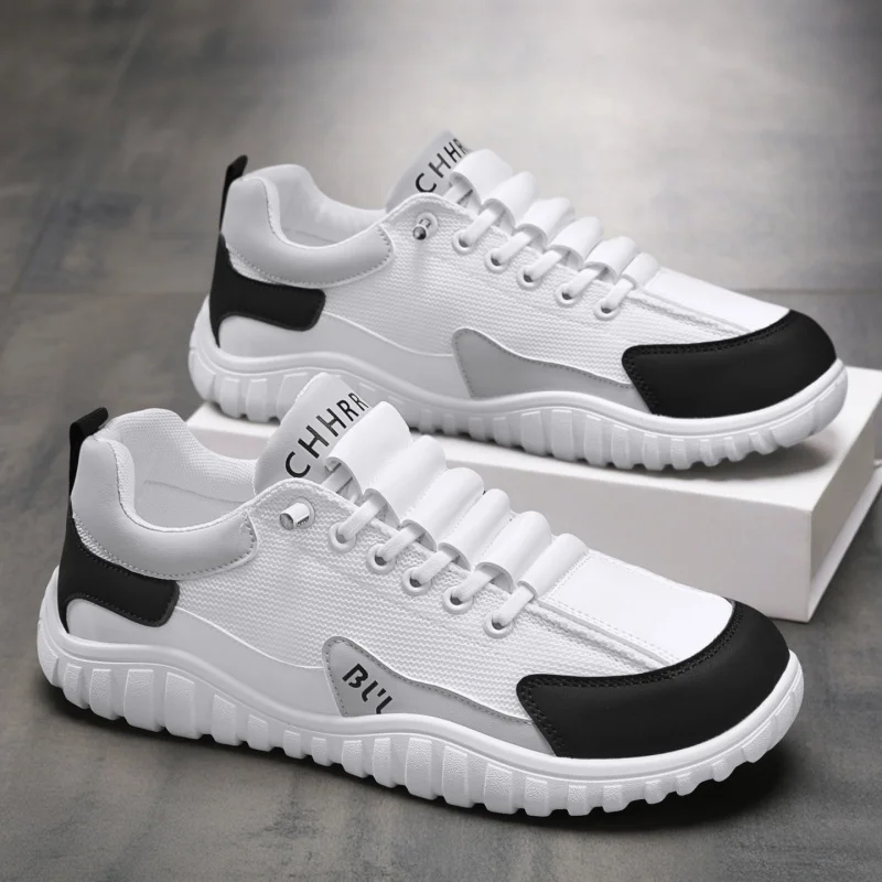 ELUVA Wide Toe Barefoot Shoes for Men Minimalist Artificial Leather Sneakers Lightweight Adjustable Slip on Walking Shoes Men