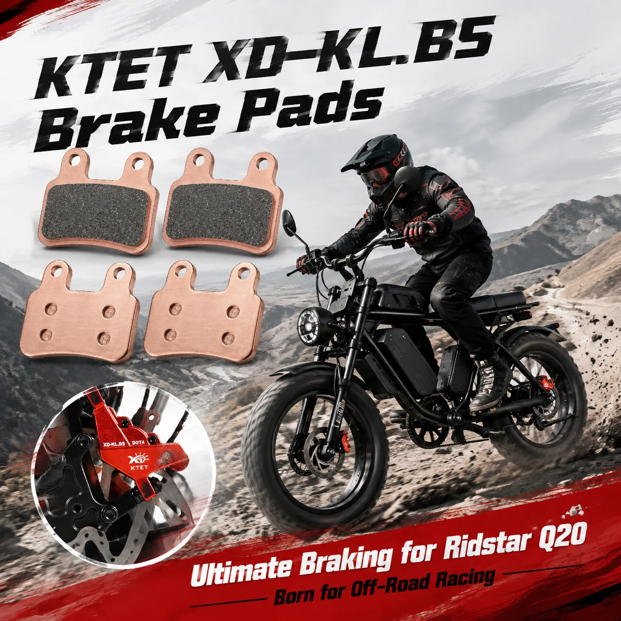 Ridstar Q20 Brake Pads Semi Metallic Strong Stopping for Q20 Pro H26 Pro KTET XD-KL.BS Hydraulic Disc Brake Caliper Replacement