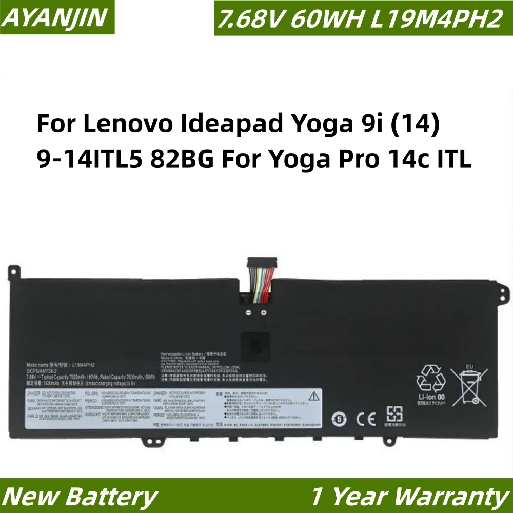 

Аккумулятор L19M4PH2 L19C4PH2 7,68 в 60 Втч для Lenovo Ideapad Yoga 9i (14) 9-14ITL5 82BG для Yoga Pro 14c ITL 5B10Z33895 SB10Z33898