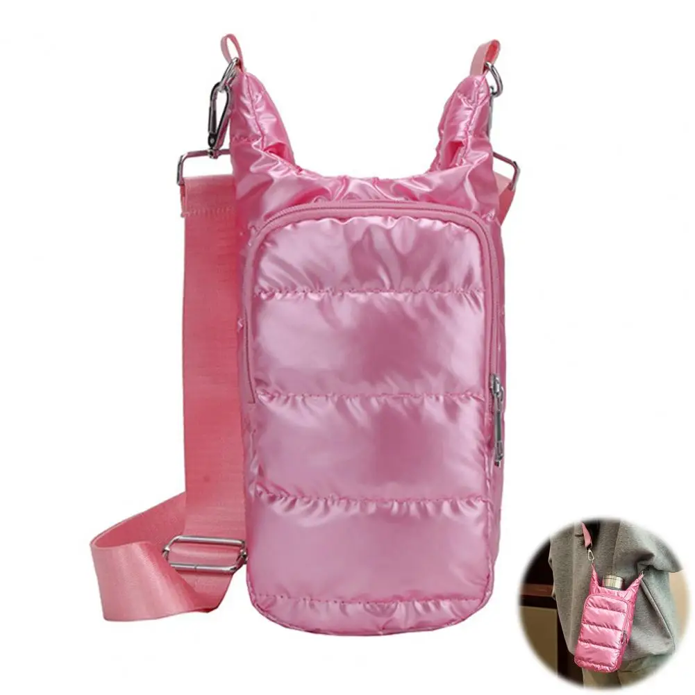 Versatile Shoulder Bag for Outdoor Activities Water Cup Bag with Wide Shoulder Strap Double Zippered Pockets for Travel