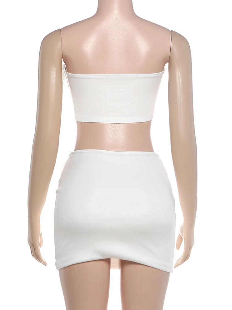 Weird Puss Metallschnalle 2-teiliges Set Damen Sexy Einfaches Crop Tank Top + Mini Pfirsich-Hüftrock Hottie Midnight Street Party Anzüge – Detail 6