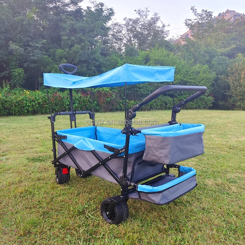 Vagão dobrável para crianças com dossel removível, carrinho de transporte dobrável versátil para passeios familiares