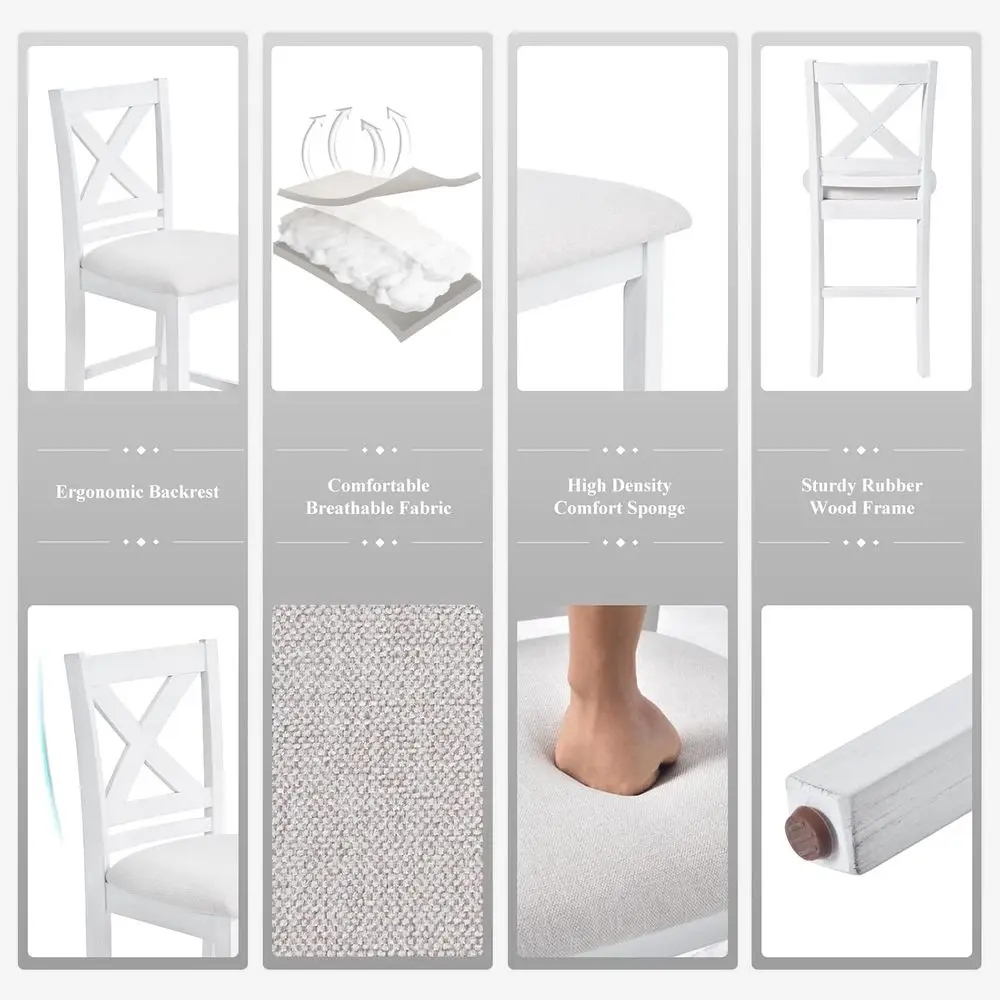 مجموعة من 2 مقعد بار منجد باللون الرمادي والأبيض مع ظهر متقاطع لتناول الطعام في جزيرة المطبخ #4