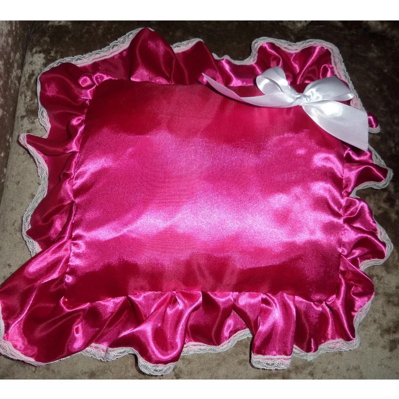

ABDL Adult Deep Pink Satin Cushion White Lace Trim Frilly Satin Bow Sissy Kneeling Pad Soft Silky COS Role playing Accessories
