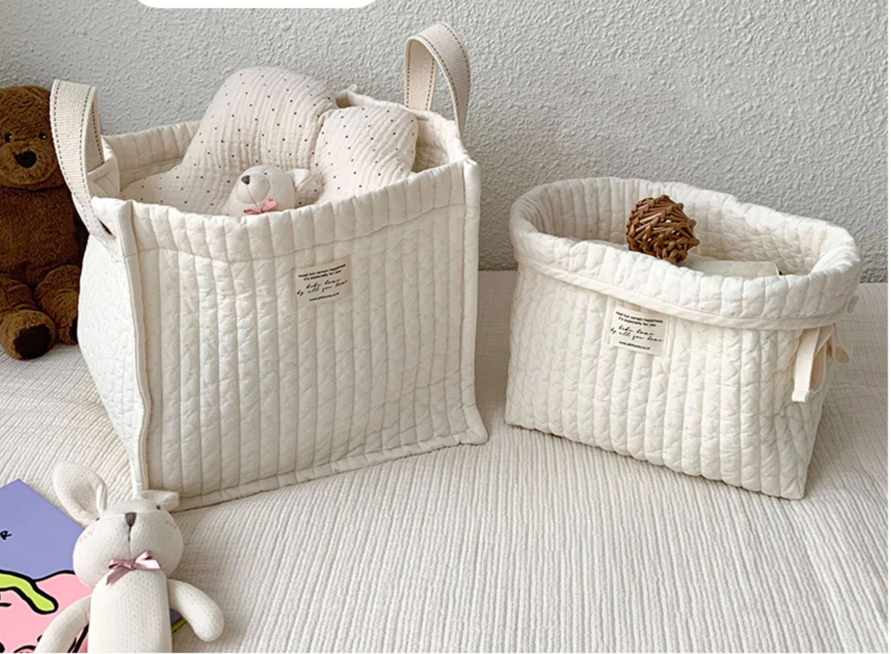 Baby Storage Large Capacity Toy Bags Solid Color Cotton Mommy Maternity Basket Organizer Baby Newborn Bedside Diaper Bags