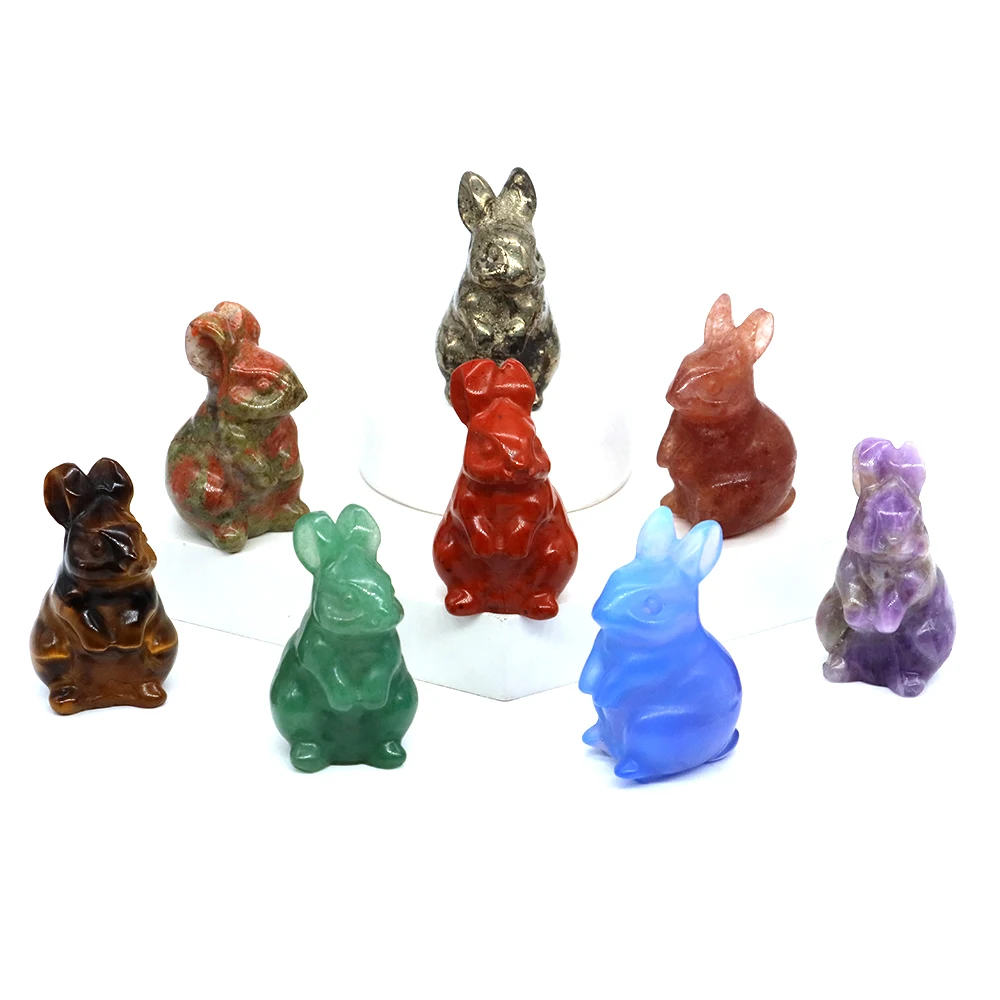 

1.5" Natural Stone Zodiac Lucky Rabbit Statue Amethyst Tiger Eye Reiki Healing Gemstone Animals Crafts Office Desk Home Decorati