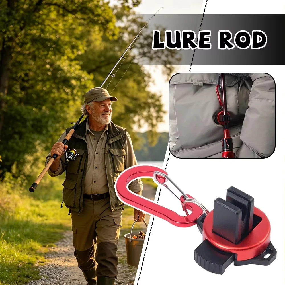 QAJTAO 2pcs Mini Locking Fishing Rod Holder Clip With Anti-Loss Carabiner Aluminum Alloy Dual Spring Clamp Soft  For 2-11mm Rod