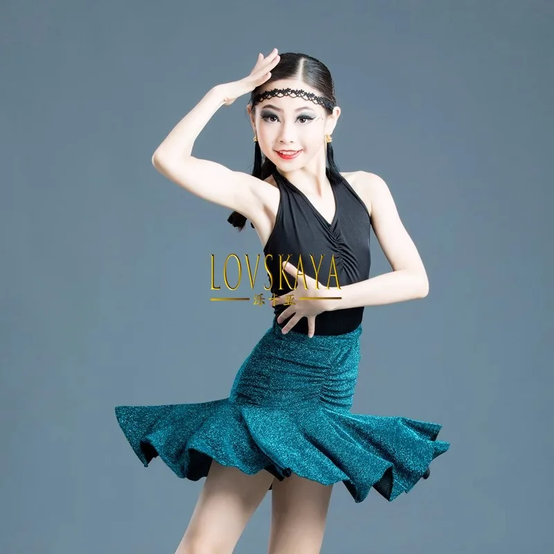 Split V-neck Latin dance spring summer training suit professional children's training and performance suit