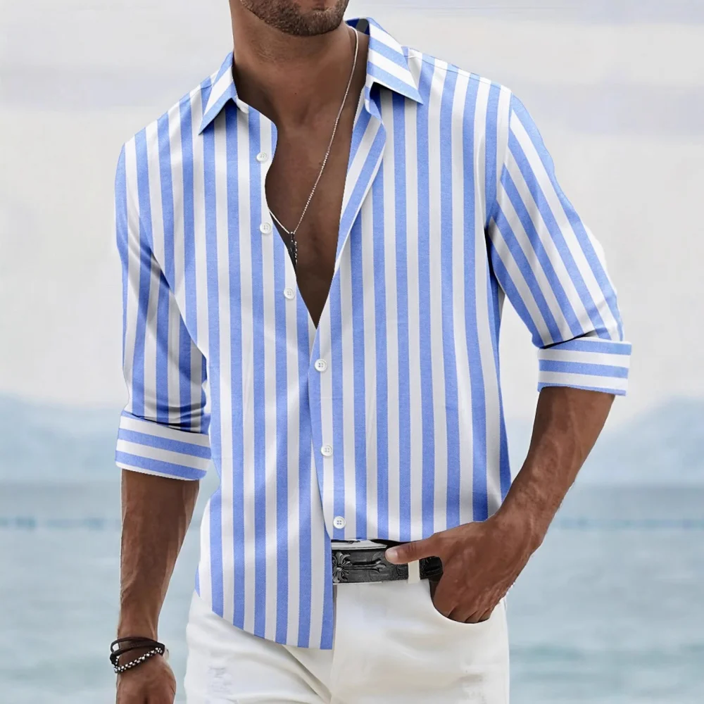 

New fashion men's shirt long sleeve striped print top men's social luxury men's wear Hawaiian elegant classic fashion