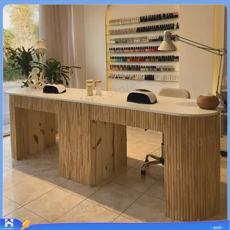 M2 Modern Double Wood Nail Table for Beauty Salon with Dust Collector Power Socket Large Storage Manicure Desk Professional