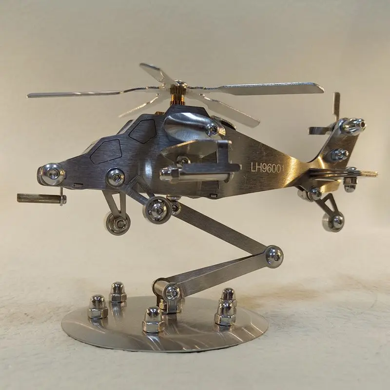 Helicopter Model Figurines Stainless Steel Aircraft Model Desktop Miniatures Ornament Creative Office Decoration Figurines