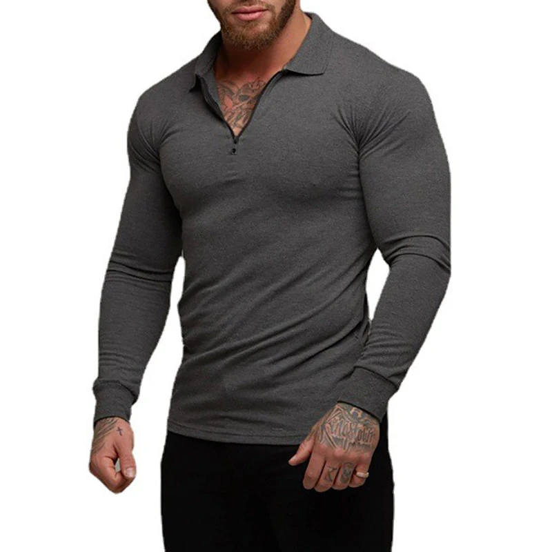 New Fashion Autumn Polo Shirt Mens Stretch Cotton Sports Polos Male Spring Casual Long Sleeve Breathable T Shirt Gym Clothing