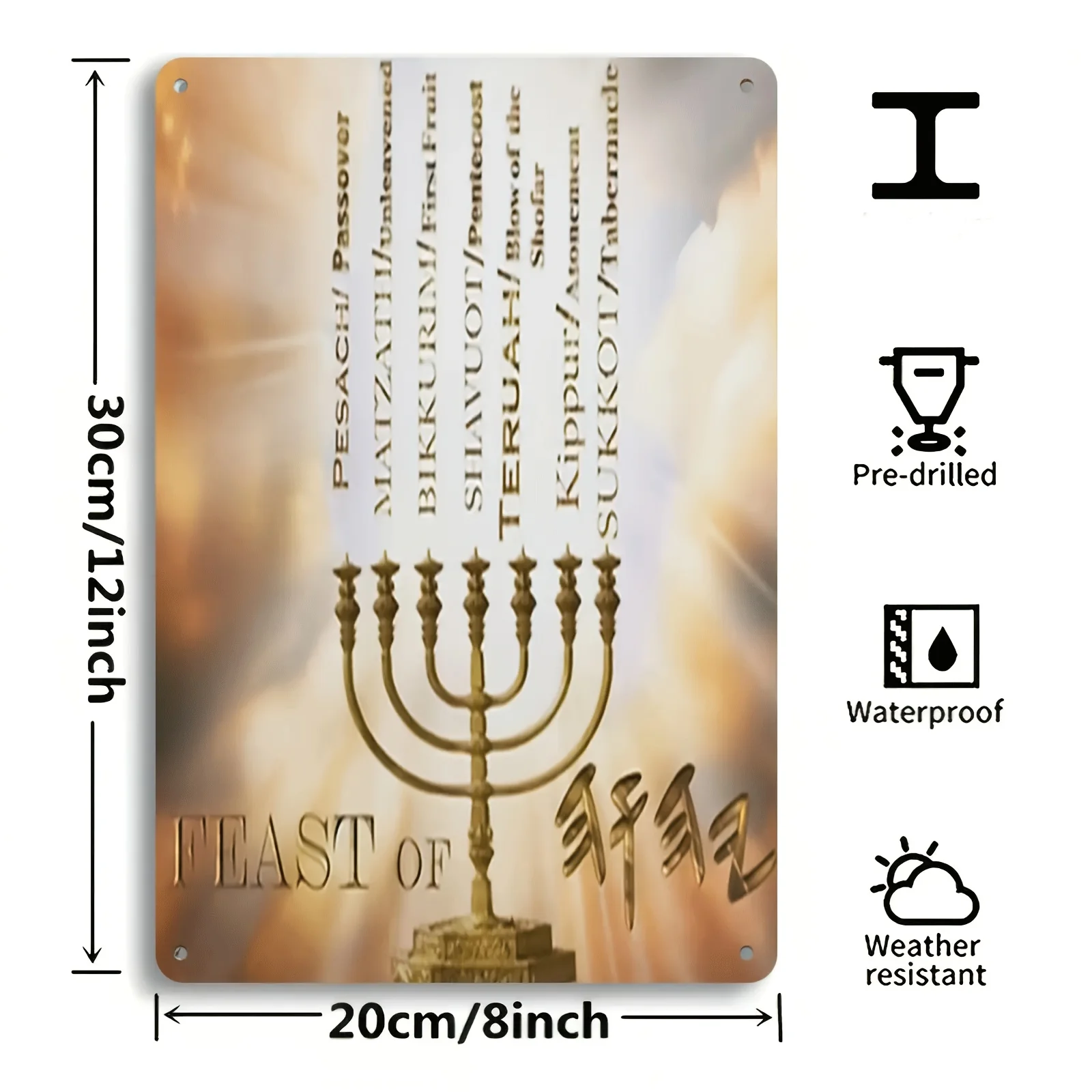 CIFBUYHebrew Star of David Aluminum Wall Art 8x8 Inch Waterproof Metal Sign for Living Room Home Decor view 2