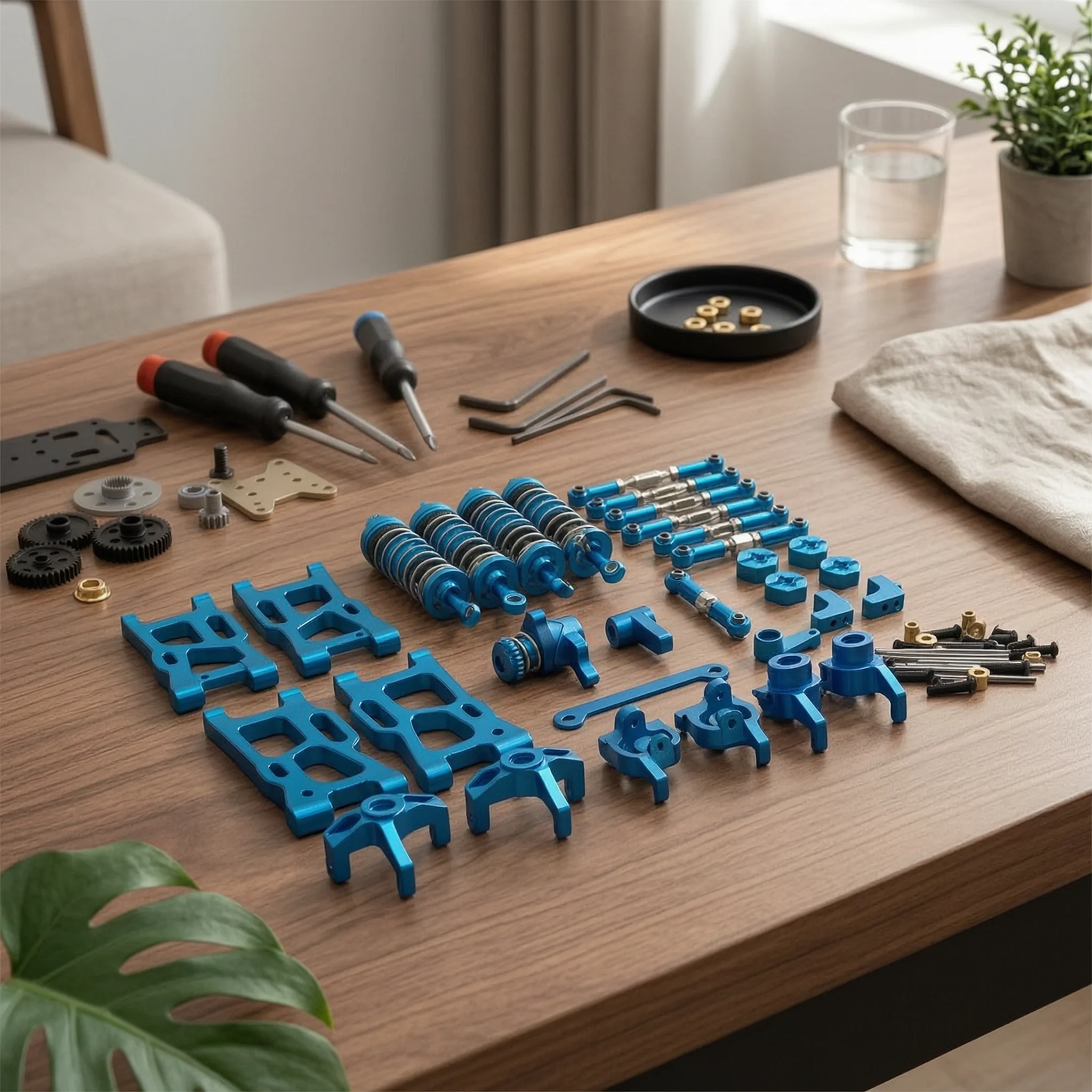 RC Car Upgrade Kit Aluminum Linkage Arms with Steering Knuckles Steering Assembly Long-Lasting Servo Rod Set High Quality