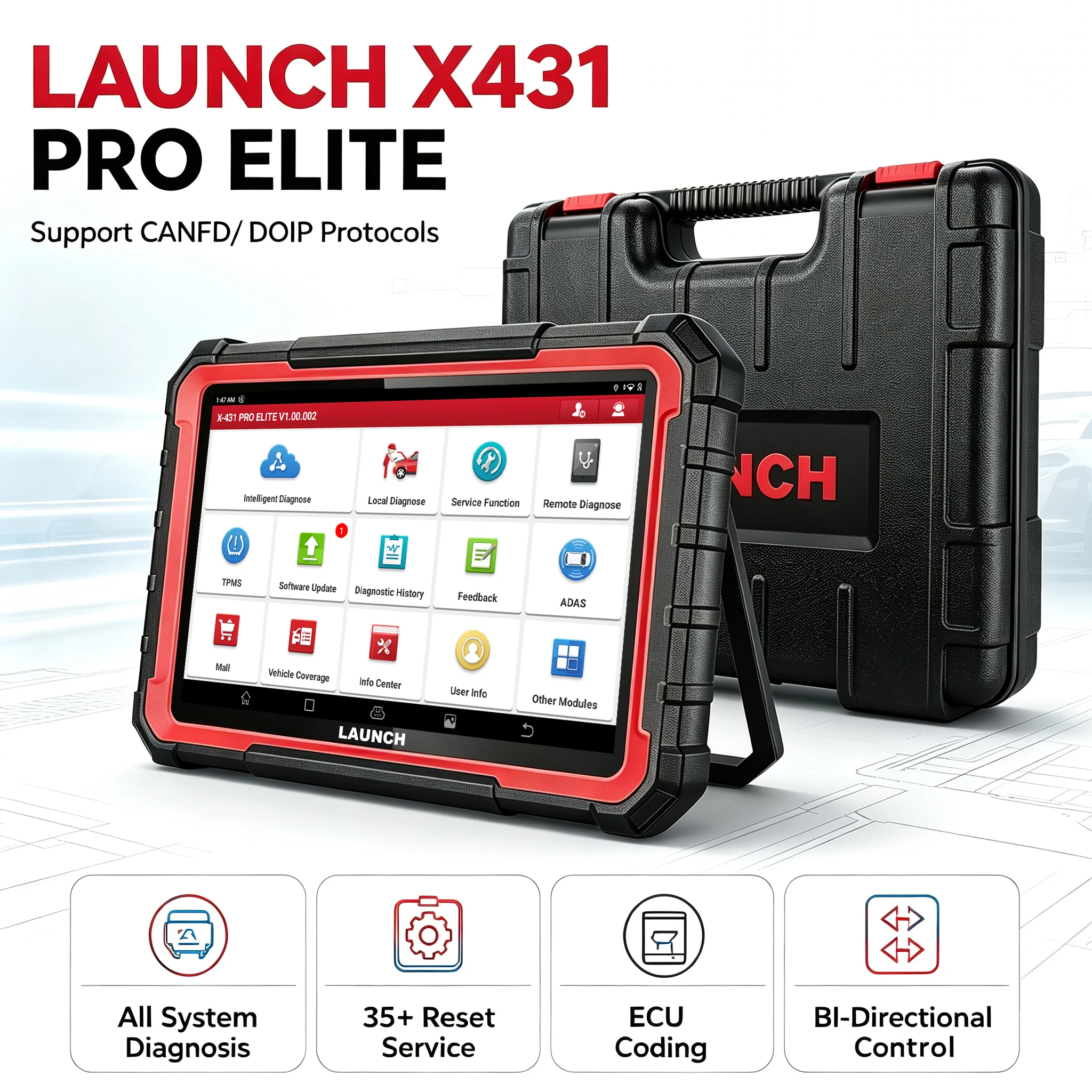 LAUNCH X431 PRO Elite Bidirektionales Diagnosegerät, ECU-Code, 35+ Servicefunktionen, All-in-One Vollsystem-Diagnosescanner, CANFD/DoIP/FCA AutoAuth, VAG Guide, 2 Jahre Kostenlose Updates