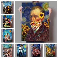 Funny Van Gogh and Friends self-portrait Canvas Painting amous Starry Night Posters Pictures for Modern Home Room Decor Unframed