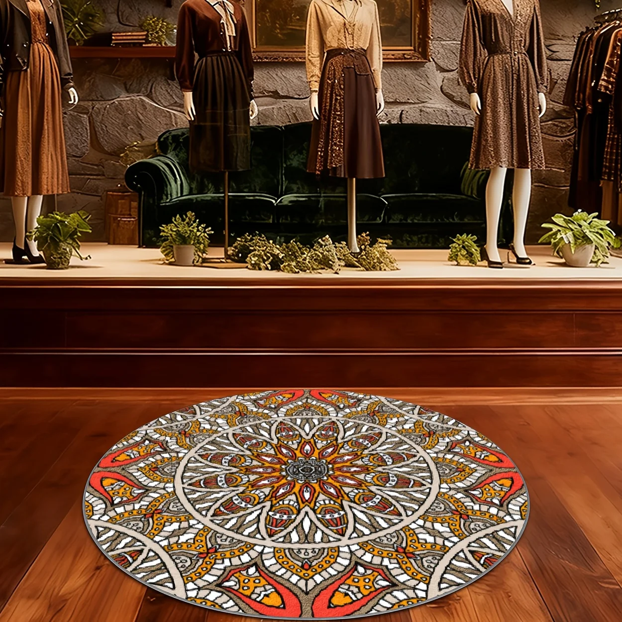 Minimalist Antique Look Floral Graphic Area Carpet Circular Entry Rug For Restaurant Supermarket Dance Studio Gym