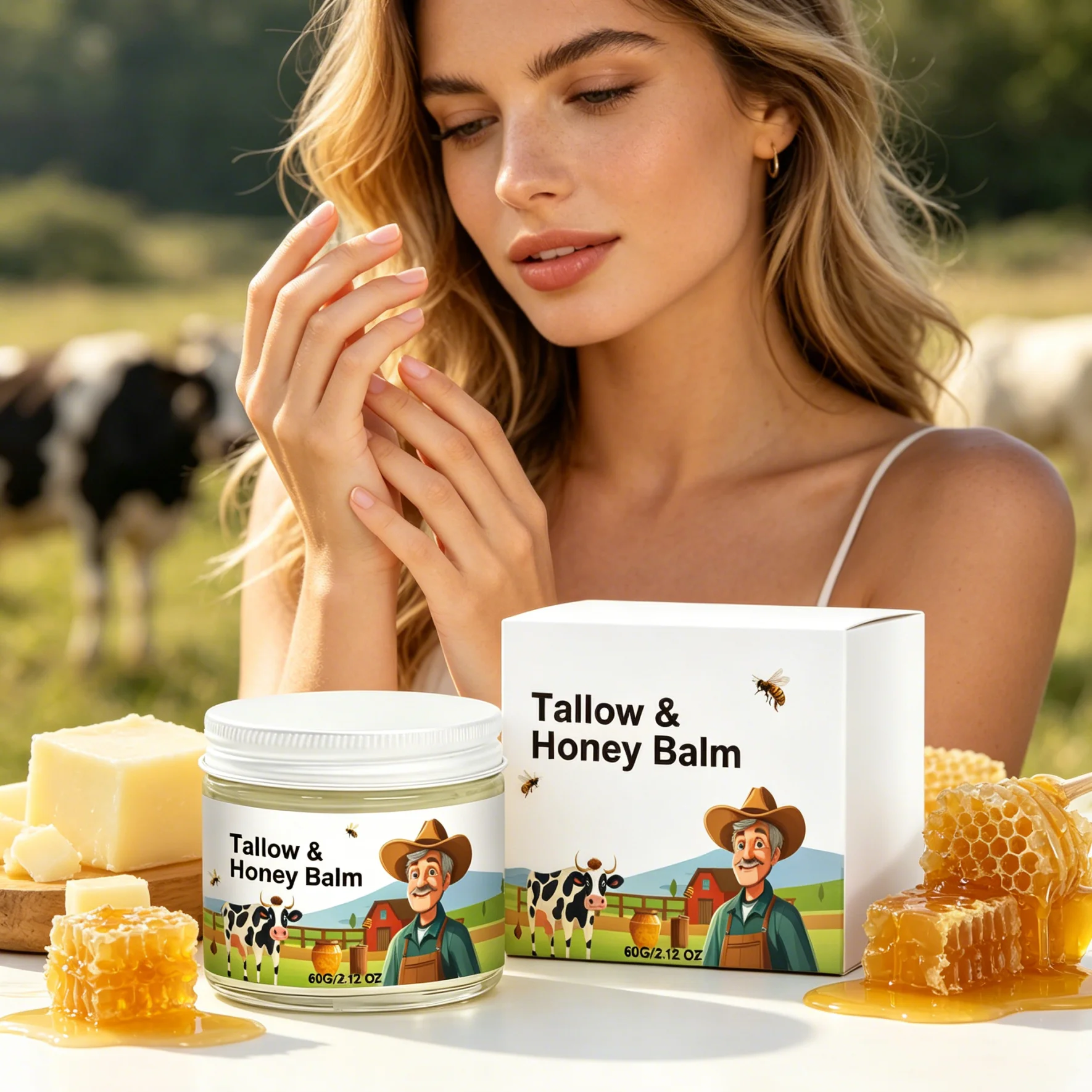 Whipped Beef Tallow & Honey Cream Moisturize Nourish Facial Skin Boost Skin Elasticity Natural Organic Formula Face Moisturizer