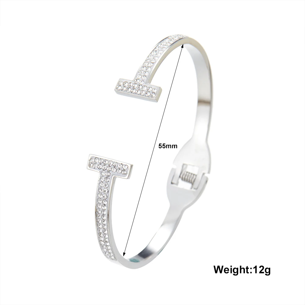 Classic Double T Spring Zirconia Bracelet for Women, High Quality Gold Plated Inlaid Jewelry