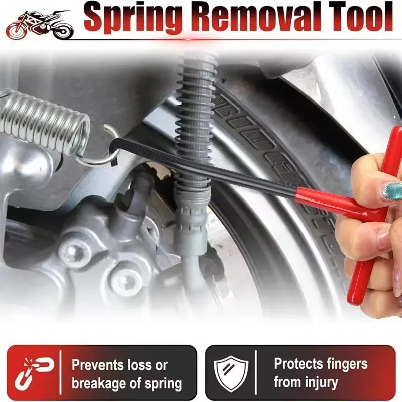 Herramienta extractora de resorte de escape roja, ganchos de resortes de escape para motocicleta, mango en T, ganchos de resorte, llave, herramientas de extracción de extractor de resorte