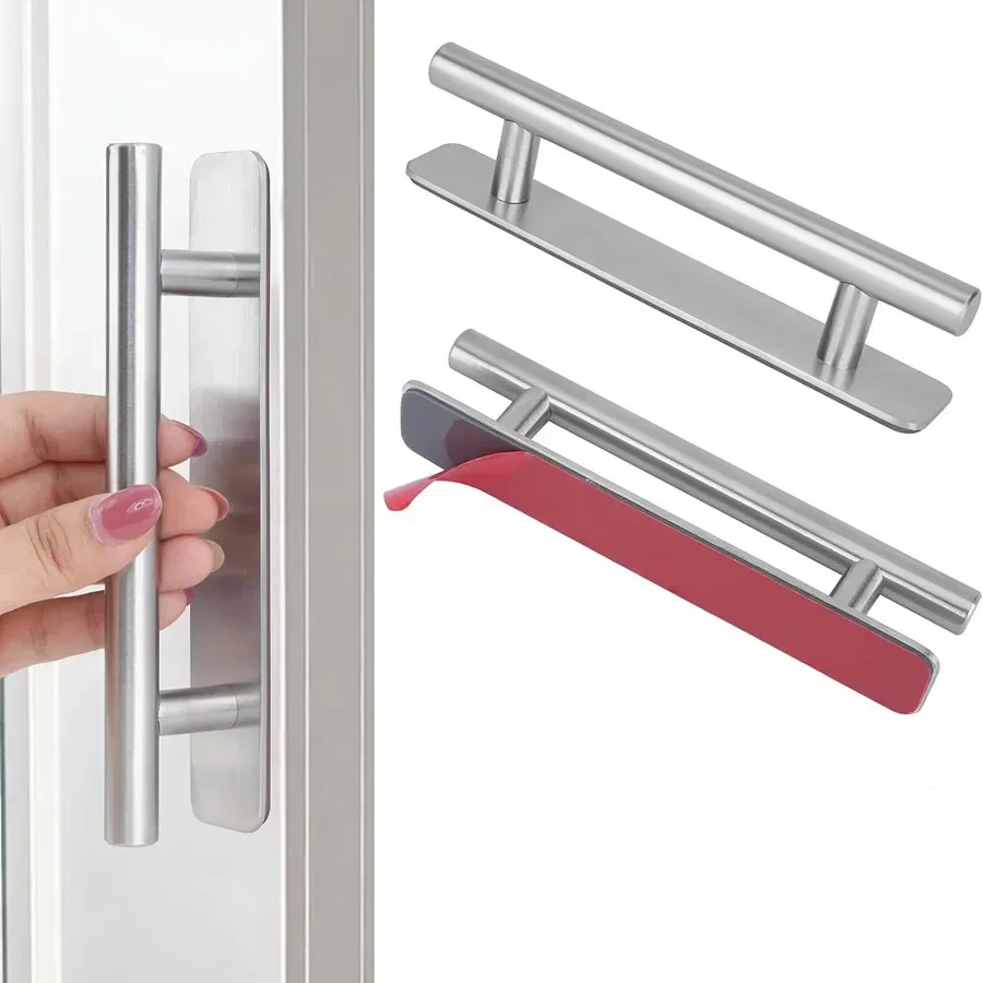 1 piece stainless steel stick-on handle wardrobe cabinet drawer door handles no punch with strong double-sided tape Black silver