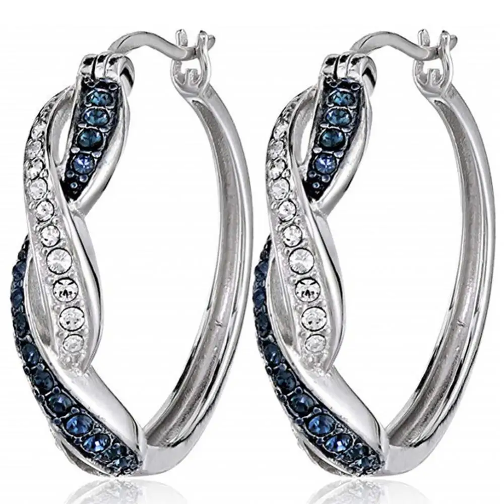 Two-tone Fashion Women Alloy Rhinestone Ear Hoop Earrings Jewelry Accessory Gift Circle Geometric Twist Dangle Earrings