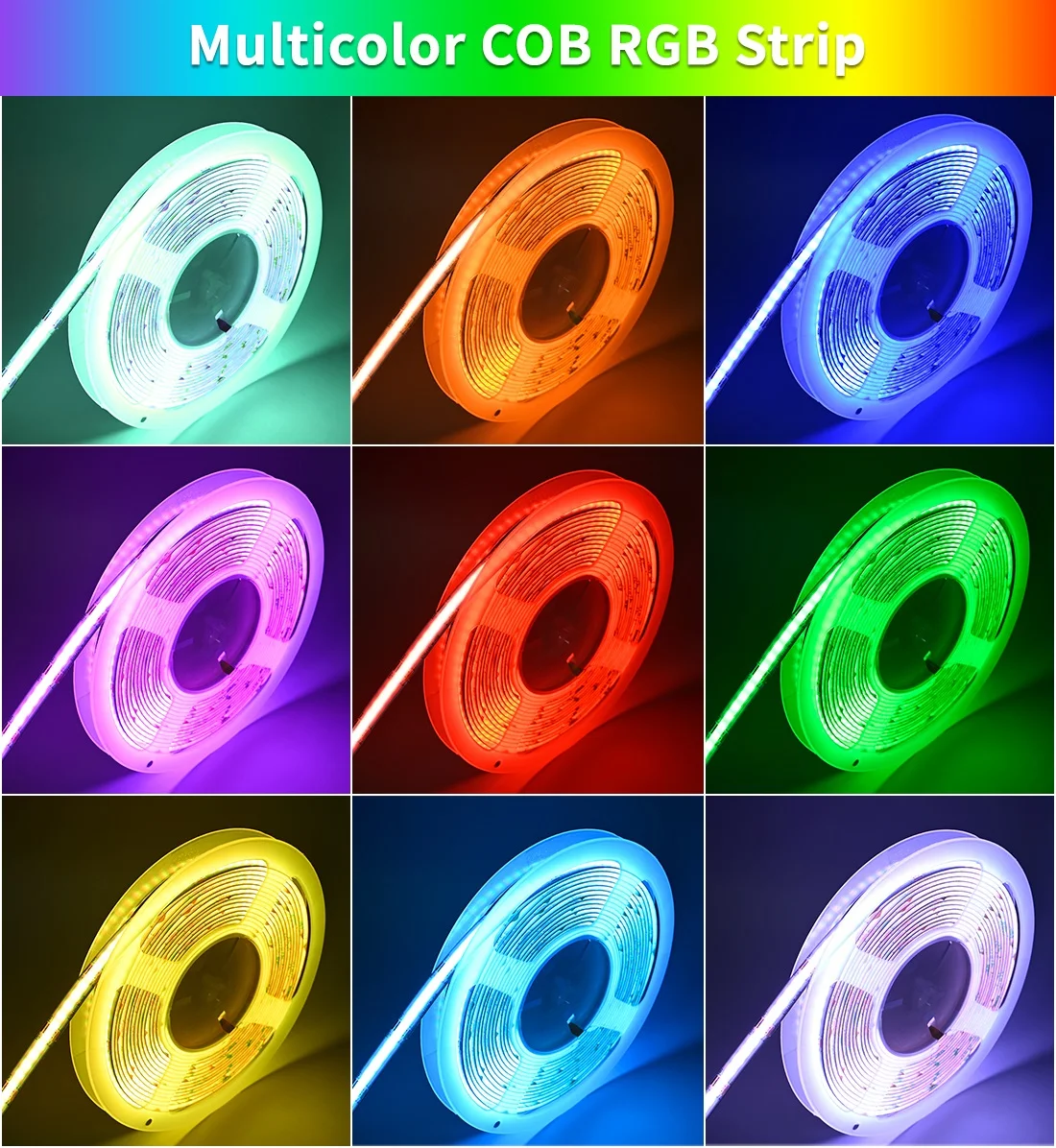 COB RGB LED Strip Lights 576 LEDs/m High Density Flexible Dimmable FCOB Led Tape Colorful Rope Lighting DC12V 24V