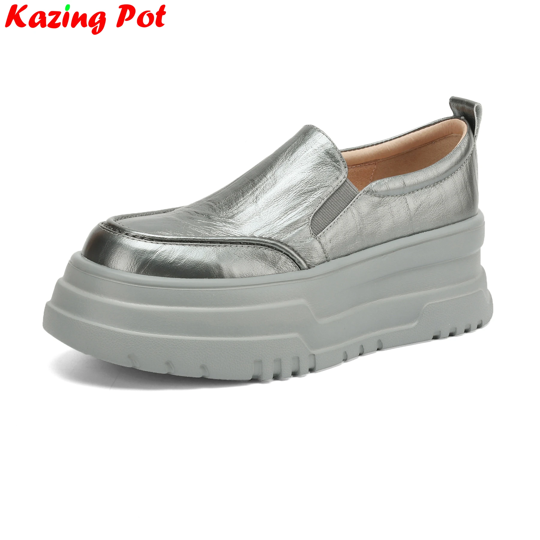 

Krazing Pot Cow Leather Flat With Fashion Sneakers Round Toe Slip On Loafers Casual Vulcanized Shoes Brand Platform Women Flats