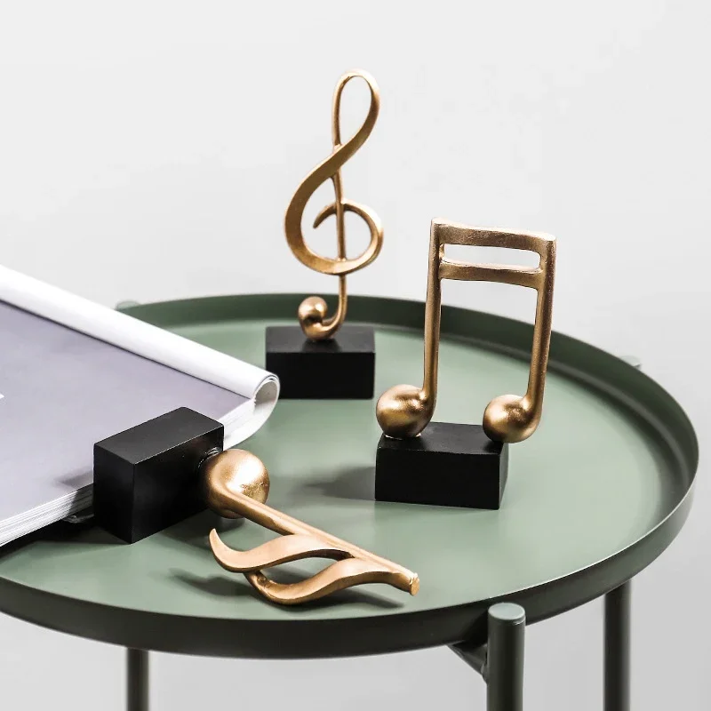 Golden Musical Note Resin Figurines Piano Art Sculpture Desk Ornament Home Office TV Cabinet Decorative Statue Souvenirs
