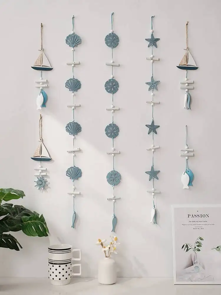 Mediterranean Style Three-Dimensional Starfish Scallop Small Fish String Wall Hanging Home Decoration Kindergarten Wall Hanging