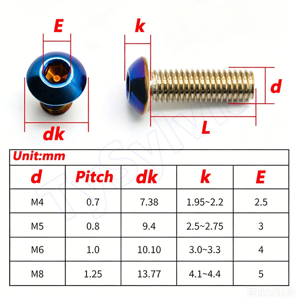 M4 M5 M6 M8 Titanium Blue Allen Bolt – 304 Stainless Steel Hex Button Head Screw for Motorcycle DIY