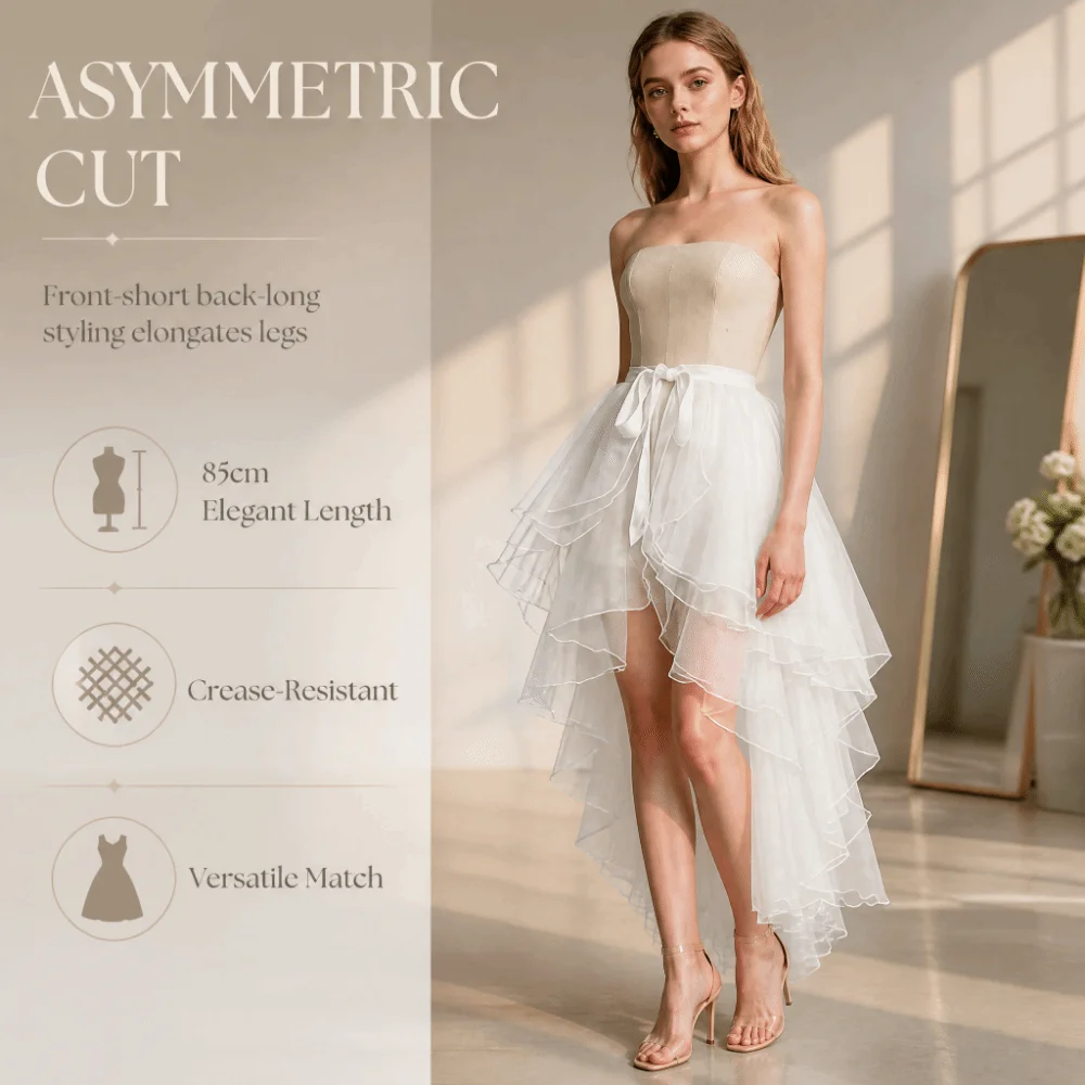 Irregular Hem Dance Execution Petticoat Lightweight Front Short Back Long Three-tiered Crinoline Adjustable Waistband Layered