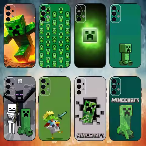 Green Pixel Monster C-Creeper Phone Case For Samsung S25,S24,S21,S22,S23,S30,Ultra,S20,Plus,Fe,Note,10,9,5G Black Cover