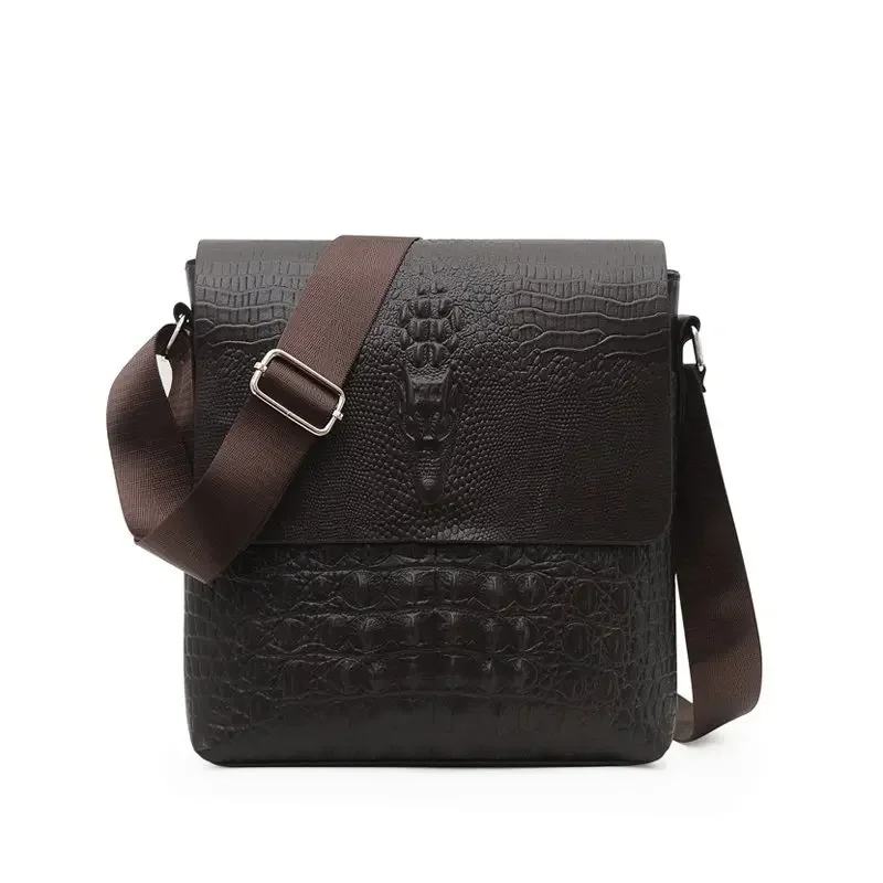 Vintage Crocodile Pattern PU Leather Shoulder Bag for Men