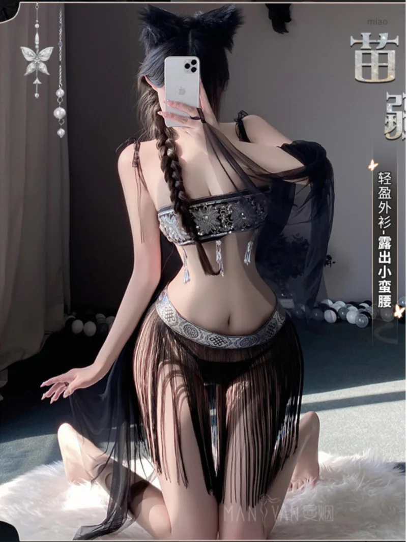 

Chinese Retro Ethnic Style Sexy Embroidery Strapless Fringe Uniform Dress Elegant Tassel Sexy Girl Nightclub Cosplay 1F80