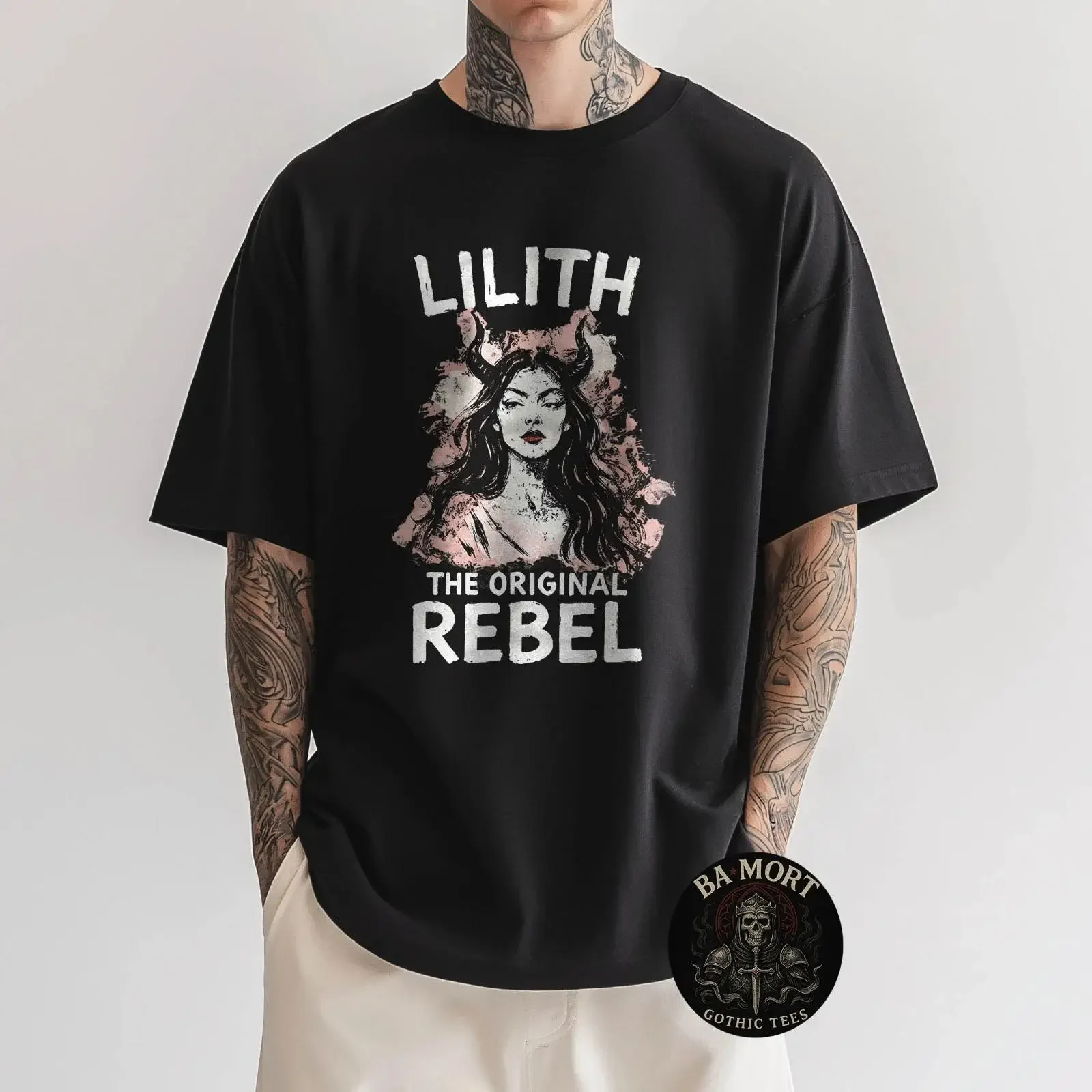 Lilith The Original Rebel Girl Feminine Gothic Occult Witchy T Shirt vintage Washed streetwear Comfortable graphic Stretched