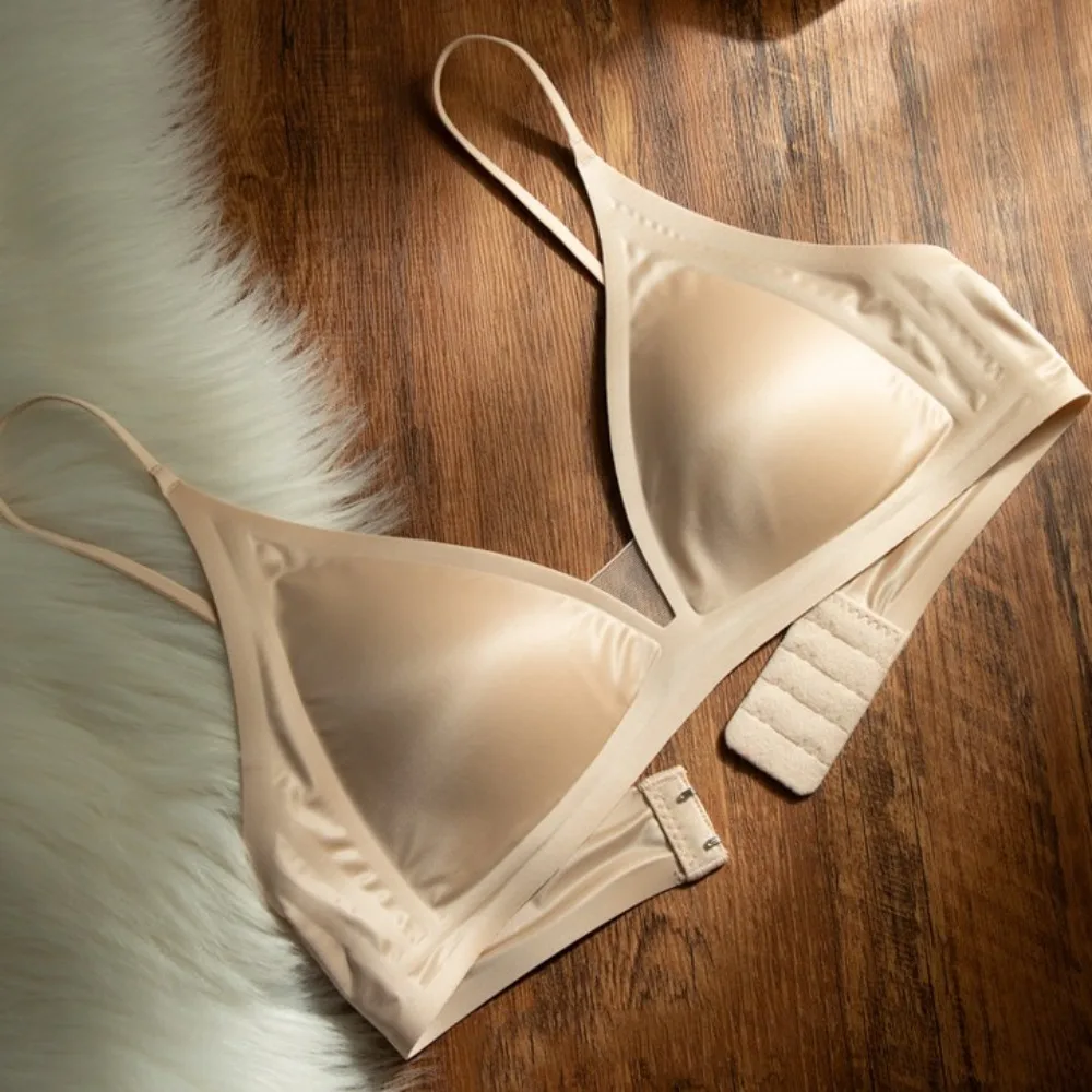Dünner Satin-BH ohne Bügel mit tiefem V-Ausschnitt, stoßfest, eng anliegender BH für Frauen, formt die Brüste, nahtlos, spurlos, für Sport und Laufen geeignet. – Detail 15