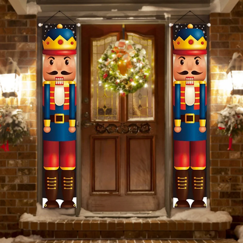 Christmas Nutcracker Banner Christmas Porch Sign Decorations Outdoor Indoor Nutcracker Soldier Christmas Porch Signs Decor