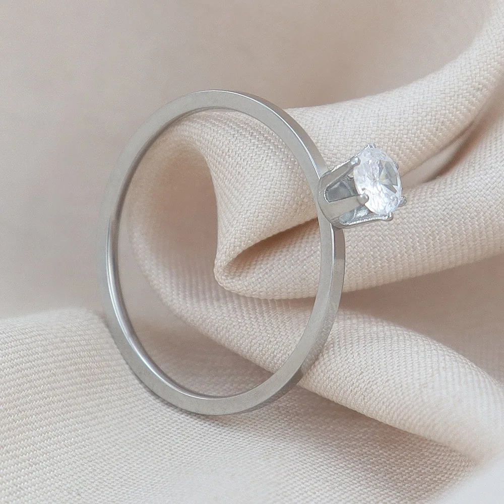 Zircon Stainless Steel Ring Unisex Slim Width 1.2MM IP Plated Japan-Kore Style Fashion Accessory No Fade