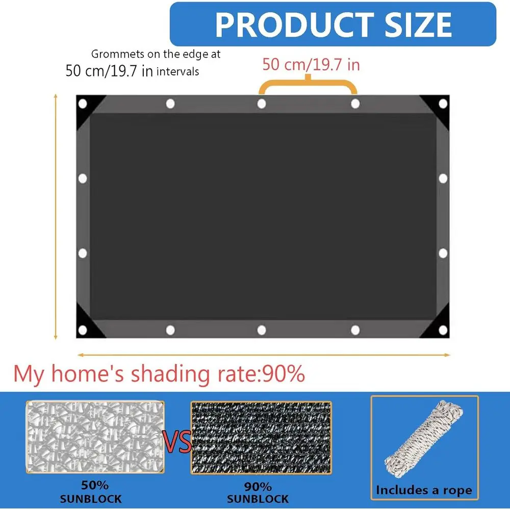 Heavy-Duty 90% Shade Cloth, Outdoor Mesh Tarp with Grommets, Ideal for Patios, Greenhouses, and Animal Shelters (20ft x 20ft)