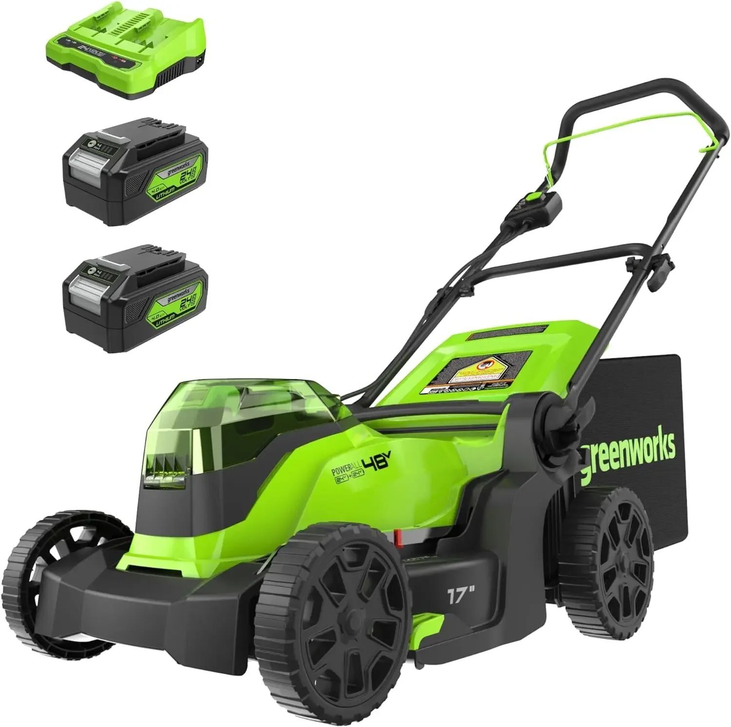 

Greenworks 48V (2 x 24V) 17" Brushless Cordless (Push) Lawn Mower, (2) 4.0Ah Batteries and Dual Port Rapid Charger Included