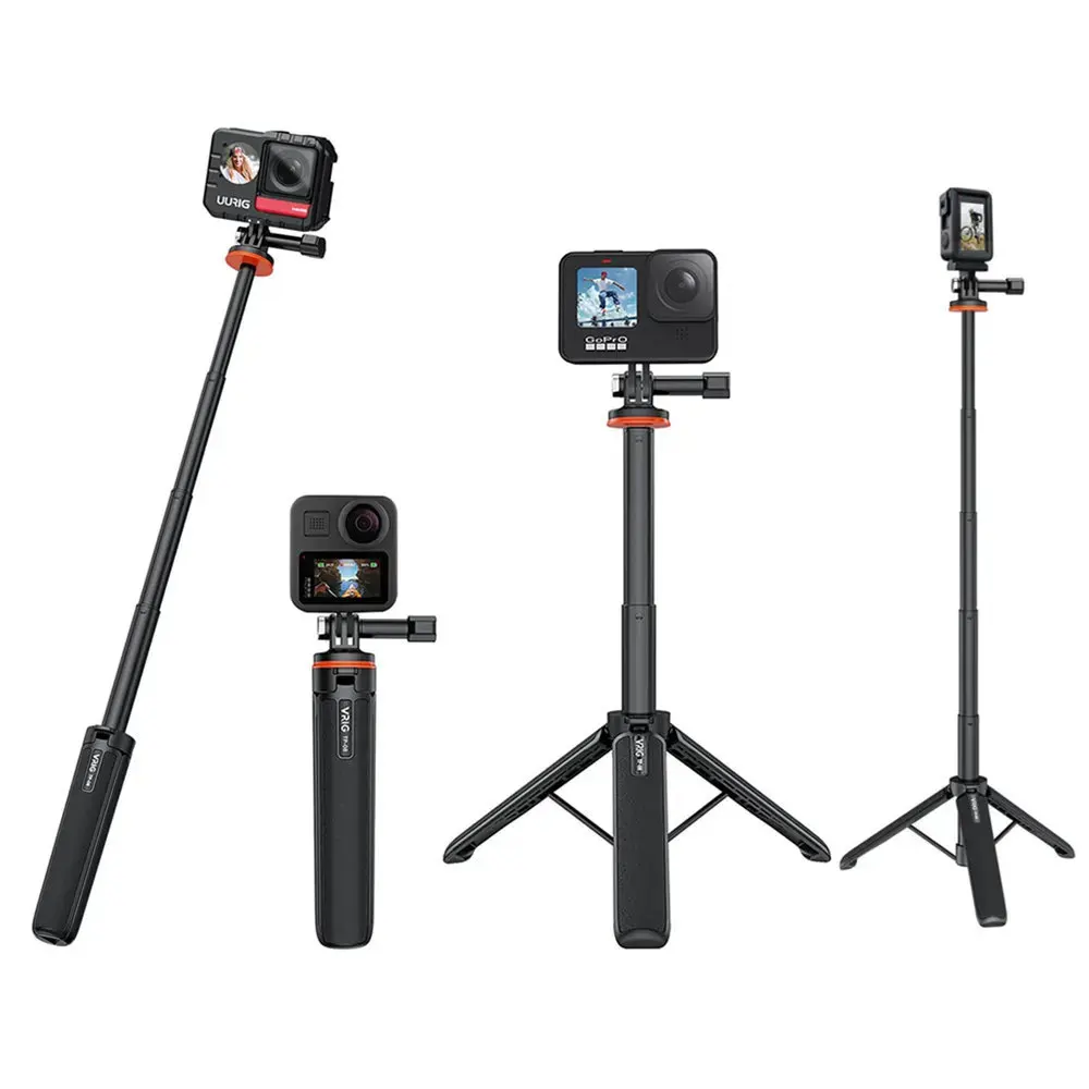 

VRIG Aluminum Extend Selfie Stick Tripod Portable Vlog Tripod Stand for Gopro 12 11 10 9 8 7 6 5 Osmo Action Insta 360 One R X3