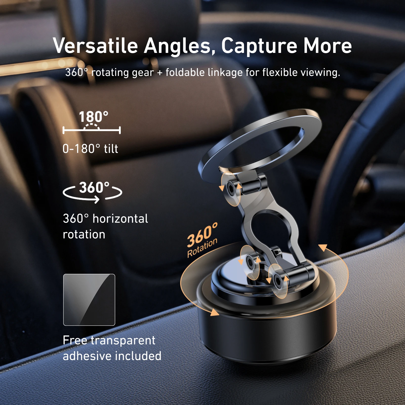 TELESIN Magnetyczny elektryczny uchwyt samochodowy na telefon z przyssawką 360 °   Regulowany stojak samochodowy do telefonu komórkowego Iphone Android Phone
