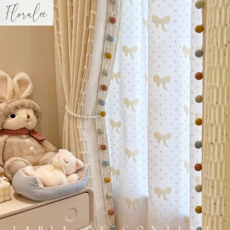 Custom Size Cream Ice Cream Children's Princess Room Bow Chenille Curtains for Living Dining Room Bedroom Elegant Window  Decor
