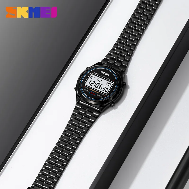 SKMEI-reloj deportivo Digital para hombre, cronómetro con pantalla de luz trasera, de acero inoxidable, resistente al agua, 2146