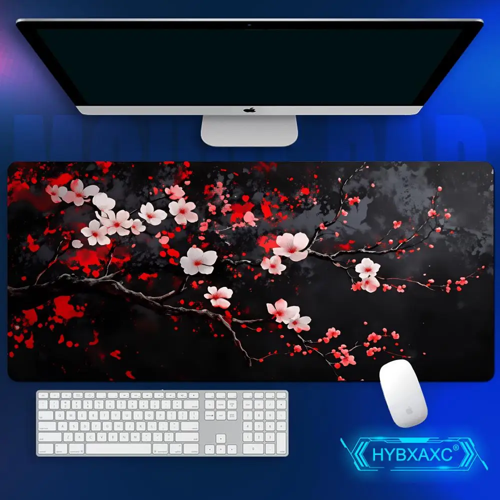 

HYBXAXC Cherry Blossom Mousepad Japan Black Sakura Gaming Mouse Pad Color Laptops Deskmat Carpet Keyboard Computer Big Carpet
