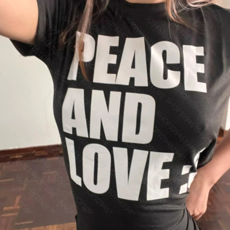 ropa mujer PEACE AND LOVE Short Sleeve T-shirt Fashion Summer Crop Top Streetwear Emo Girl Y2k Style Women's T-shirt Baby Tee