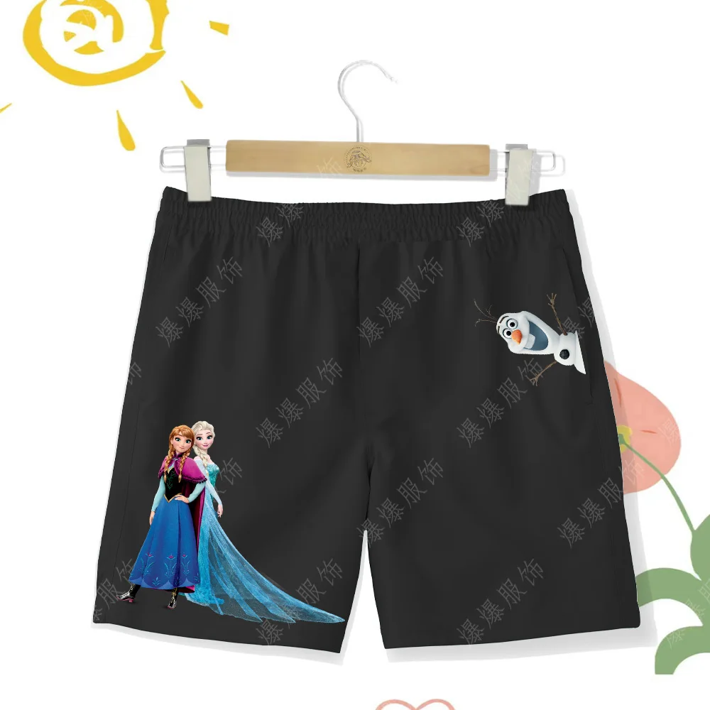 Children's Summer Beach Pants Kawaii Cartoon Princess Anna Print Disney Elsa Comfortable Clothing Breathable Shorts Multi color